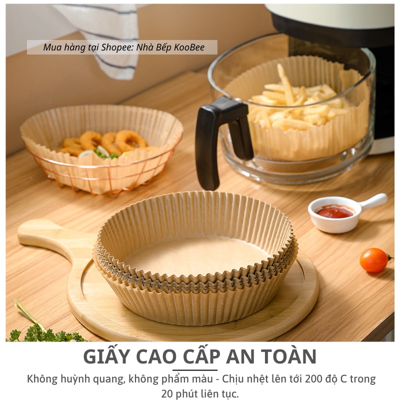 Set 50 Khay Giấy Nến Tròn Không Lỗ KOOBEE – Lót Nồi Chiên Không Dầu, Chống Dính, Tiện Lợi, Sạch Gọn