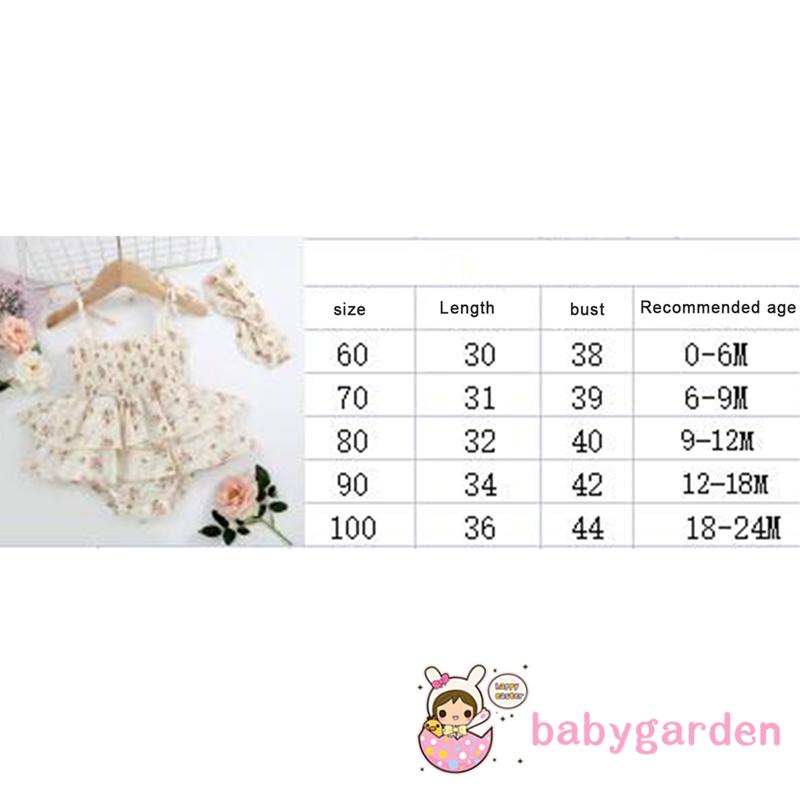 Bộ Áo Liền Quần Không Tay Co Giãn In Hoa Kèm Băng Đô Nơ Dành Cho Bé Gái 0-24 Tháng Tuổi
