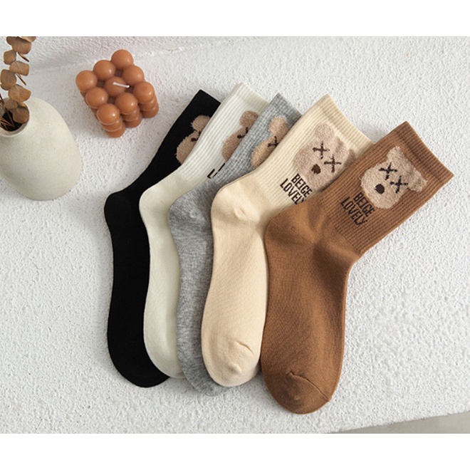 Vớ Tất thêu hình Gấu cao cổ Nam Nữ siêu dễ thương và xinh xắn