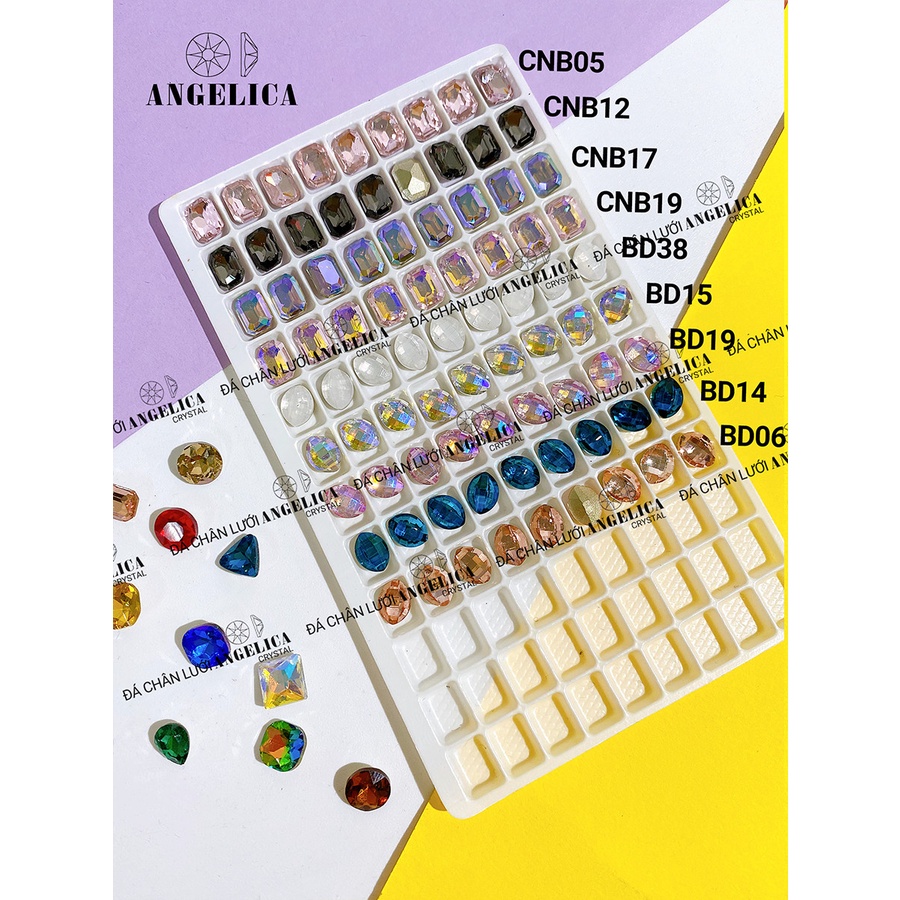 Túi 10 Viên Đá khối Nail Hình Chữ Nhật Bo Chân Vàng Trang Trí MóngANGELICA CNB BD
