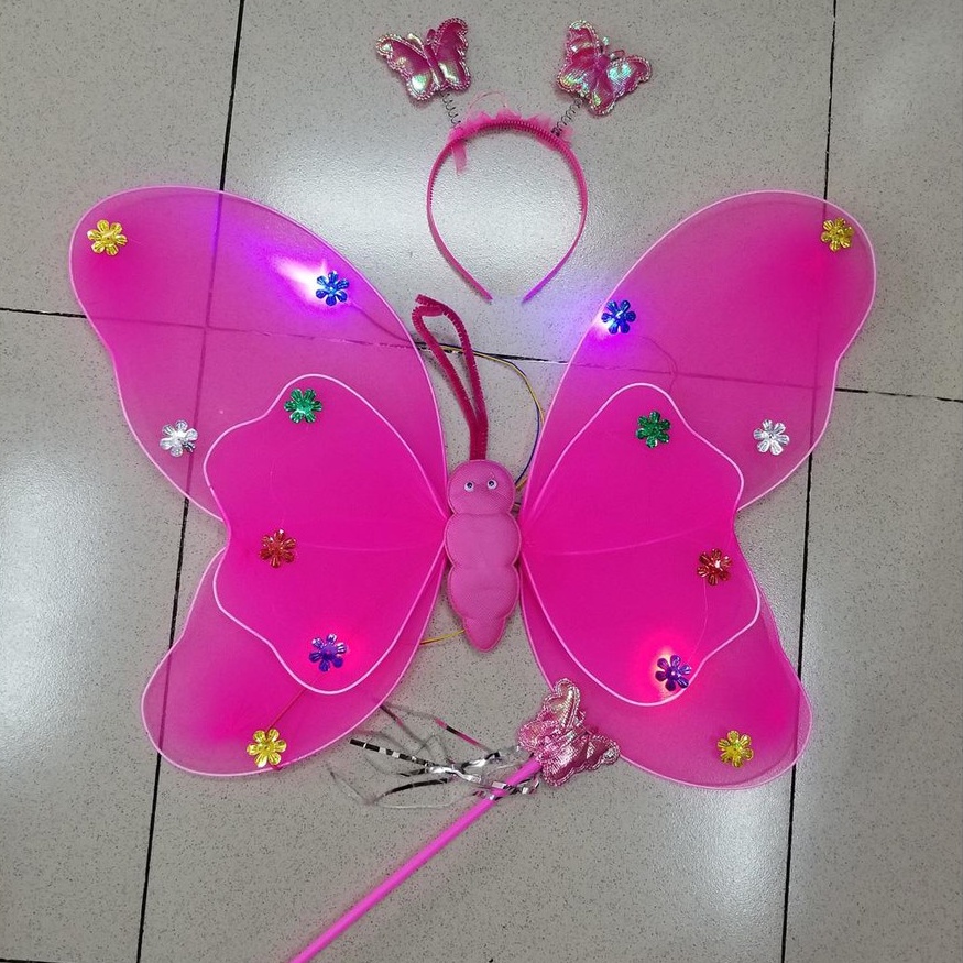 Bộ hóa trang cánh tiên cho bé gái, Cánh bướm kèm váy, gậy lấp lánh, bờm tóc, Cánh tiên kèm Váy phát sáng Trung Thu Noel