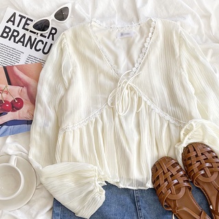 Áo Sơ Mi Chiffon Xếp Ly Dáng Rộng Tay Dài Phong Cách Hàn Quốc Baju Baju Wanita Lengan Panjang Hàng Mới Có Sẵn
