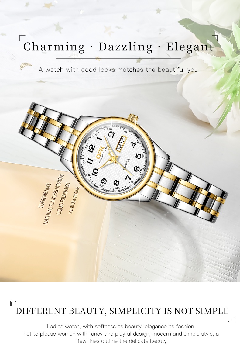 Mô tả Đồng hồ nữ OPK 8110 chính hãng dây đeo bằng thép không gỉ có lịch phát sáng chống thấm nước - 4