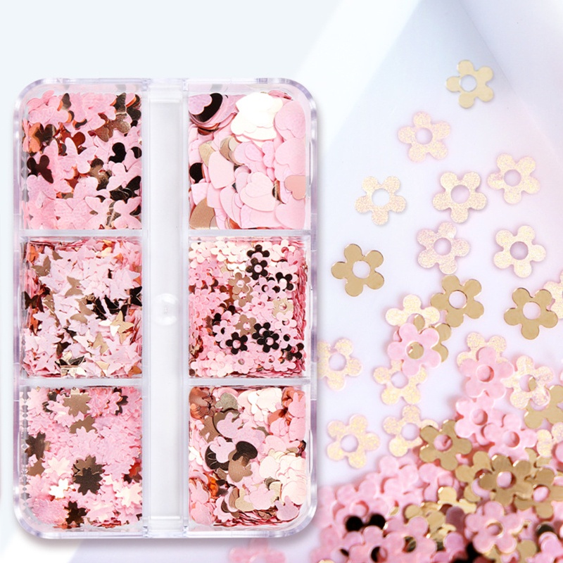 Hộp Kim Tuyến Hình Hoa / Trái Tim / Bướm Bằng Nhựa Resin Epoxy Làm Móng Nghệ Thuật DIY