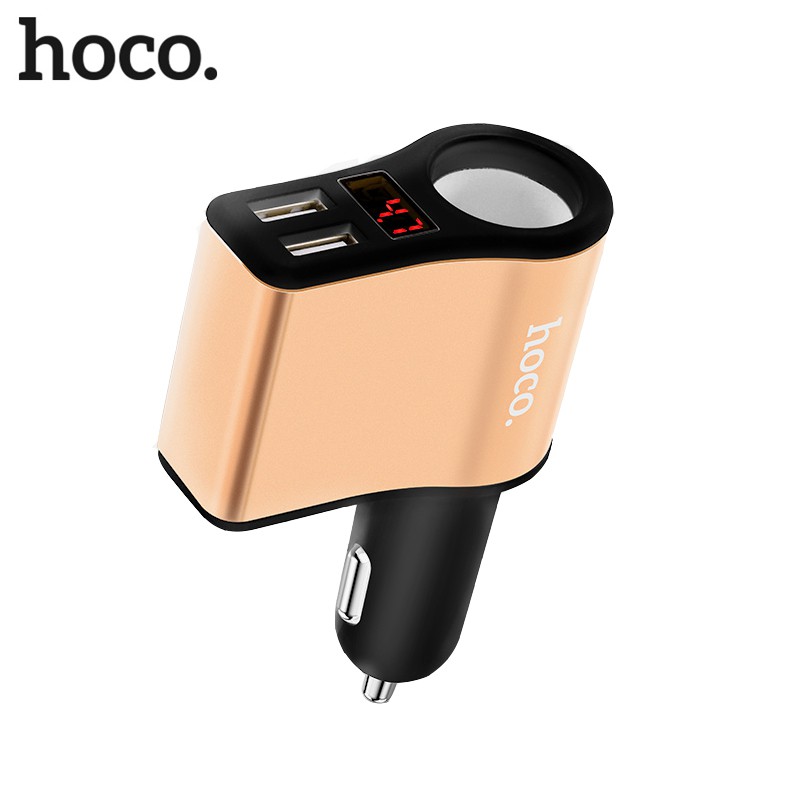 [chính Hãng] Sạc Xe Hơi Hoco Z10 Có Chia Tẩu 2 Cổng Usb Có Màn Lcd Báo 