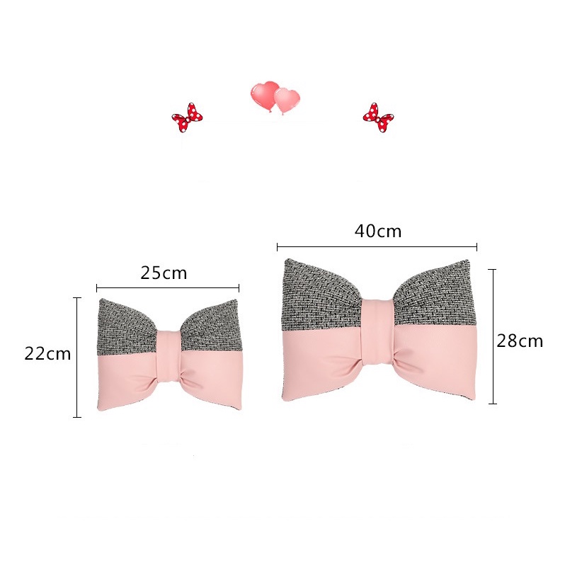 Bộ gối tựa đầu và tựa lưng ô tô hình Nơ kẻ dạ nhồi bông xinh xắn, trang trí nội thất xe hơi sáng tạo