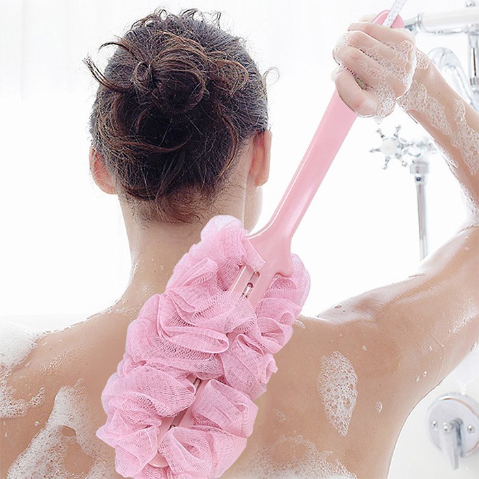 Cây Chổi Bông Tắm Có Cán Kì Cọ Lưng - Kiểu Bông Tắm - Dụng Cụ Massage Đồ Dùng Phòng Tắm Chà Tẩy Tế Bào Chết