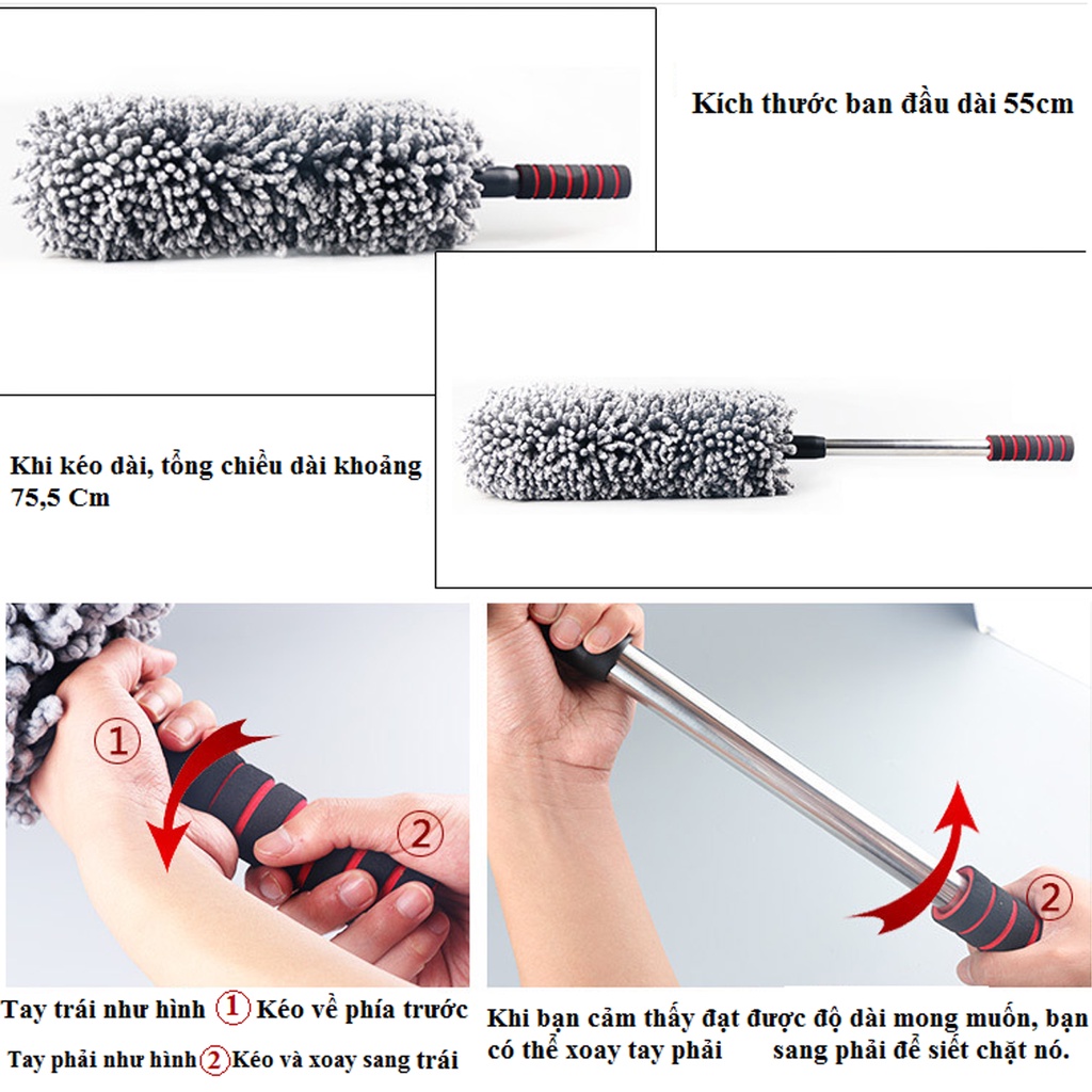 Mô tả Bộ Combo Khăn và Chổi Lau Xe Ô Tô Loại To 60*30CM Sợi Siêu Thấm Microfiber Dùng Cho Xe Ô Tô Xe Tải Xe Khách Amalife - 4