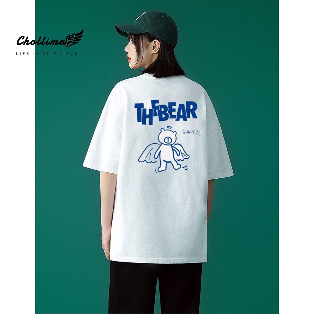 Ảnh Áo thun unisex tay lỡ Chollima form rộng in chữ THE BEAR  AT008 chất vãi cotton co giãn 2 chiều mát 3