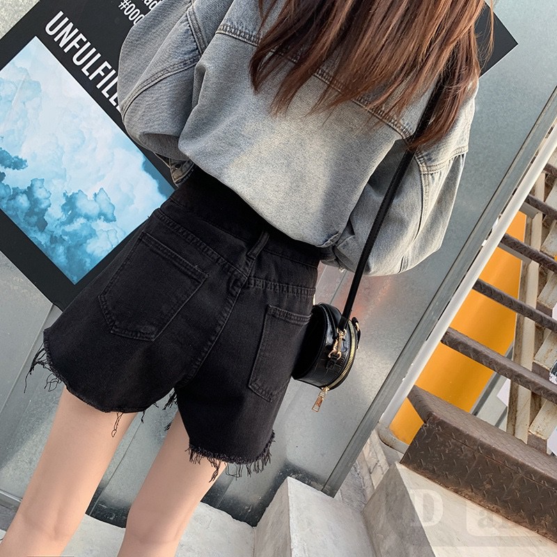 Ảnh Quần Short Jean Lưng Cao Dáng Rộng Rách Gối Phong Cách Hàn Quốc Thời Trang Mùa Hè Hàng Mới 3