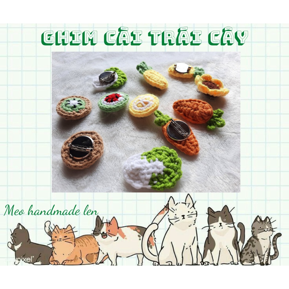 Pin/Ghim cài hoa quả trái cây - Handmade len - Crochet
