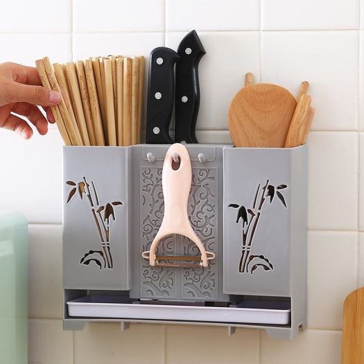 Ống đựng đũa muỗng 3 ngăn bằng nhựa (tre)