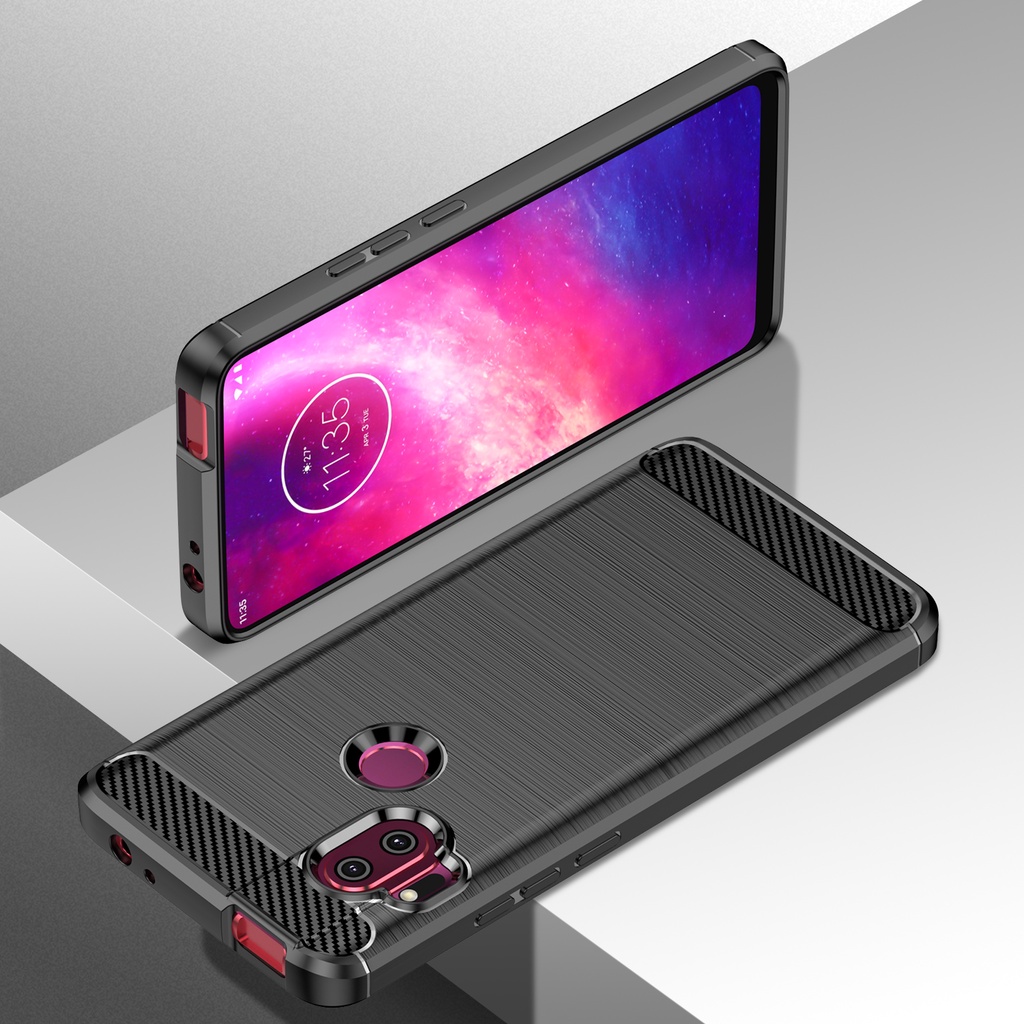 Sợi Carbon Chải Sọc Motorola Moto One Hyper Silicone Mềm tpu Vỏ Điện Thoại Chống Sốc Vỏ Bảo Vệ