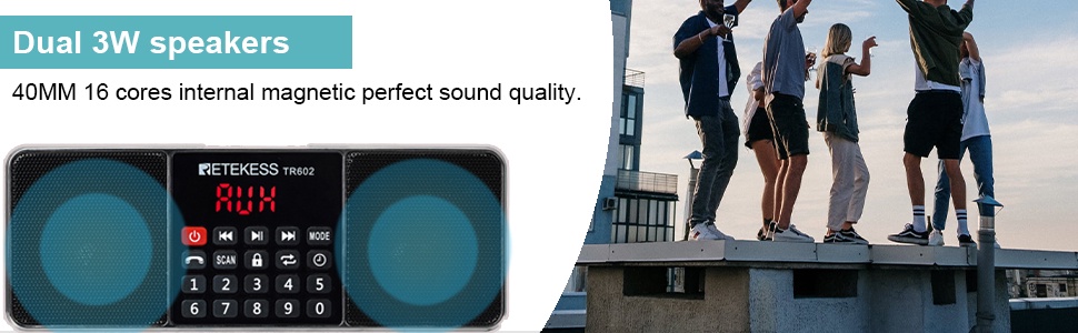Mô tả Retekess TR602 Đài phát thanh Bluetooth âm thanh nổi AM FM di động với loa máy nghe nhạc MP3 không dây Hỗ trợ đầu vào Thẻ TF Đĩa USB có màn hình LED Hẹn giờ ngủ (Đen) - 5