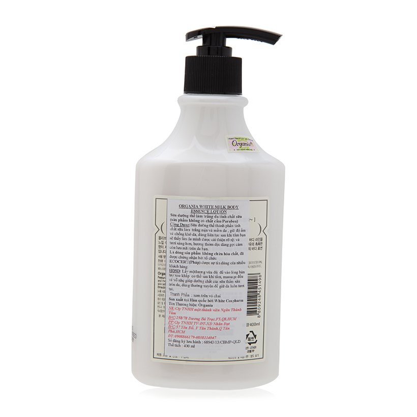Ảnh Sữa dưỡng thể trắng da và giữ ẩm Organia White Milk Body Essence Lotion 400ml 1