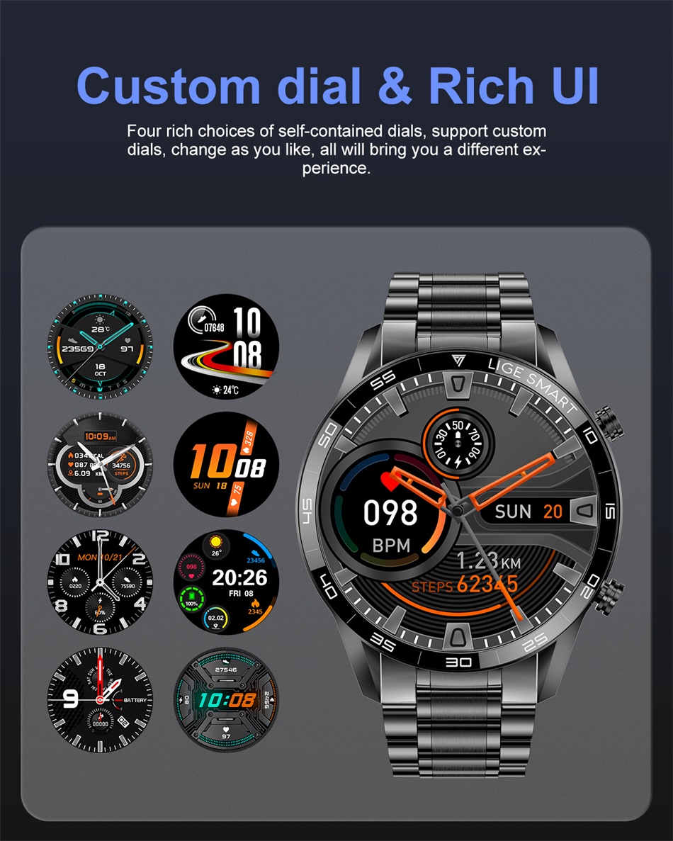 Mô tả Đồng hồ thông minh LIGE Nam Cuộc gọi Bluetooth Thể thao chống nước Theo dõi sức khỏe Màn hình cảm ứng toàn diện - 3