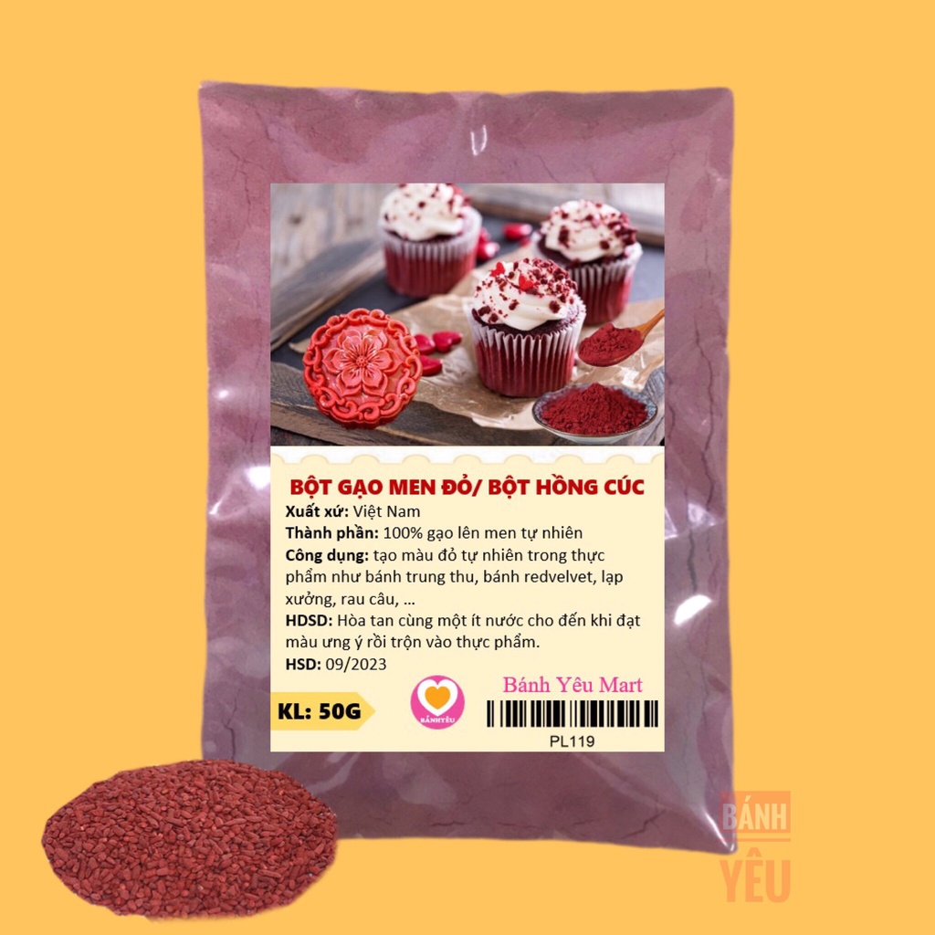 Bột hồng cúc / bột gạo men đỏ tạo màu bánh, rau câu tự nhiên - PL119  Chia 50g