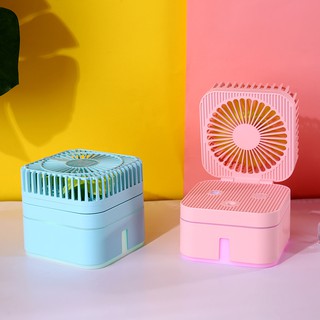 Quạt Mini phun sương để bàn cực mát 💖Đèn Ngủ Nhiều màu  💖  Gấp mở Siêu Tiện lợi CUBE MAGIC