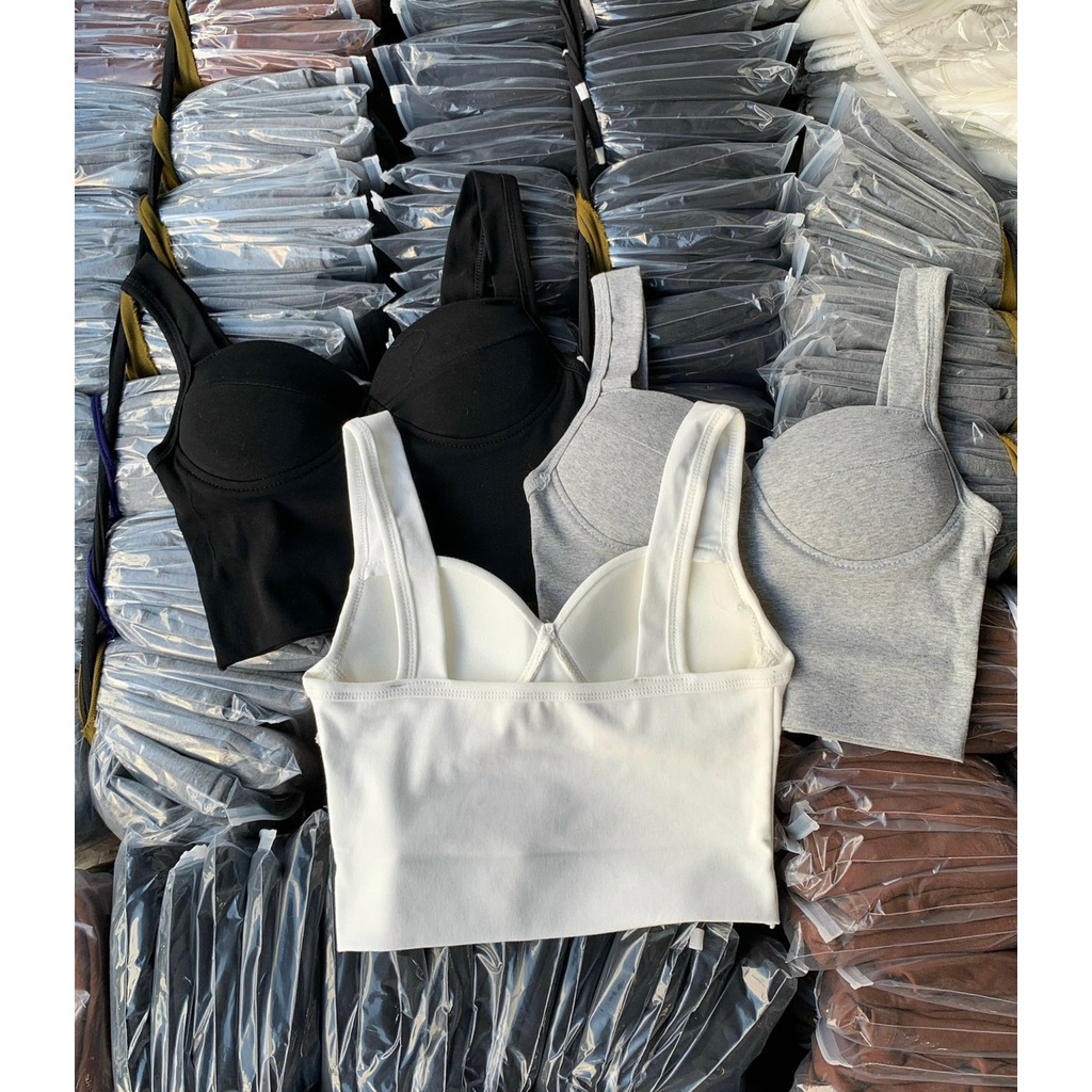 Áo Cúp ngực Bra Đúc cao su 2 Dây Bản To Dáng Croptop Cúp Tròn Nâng Ngực Quyến Rũ.