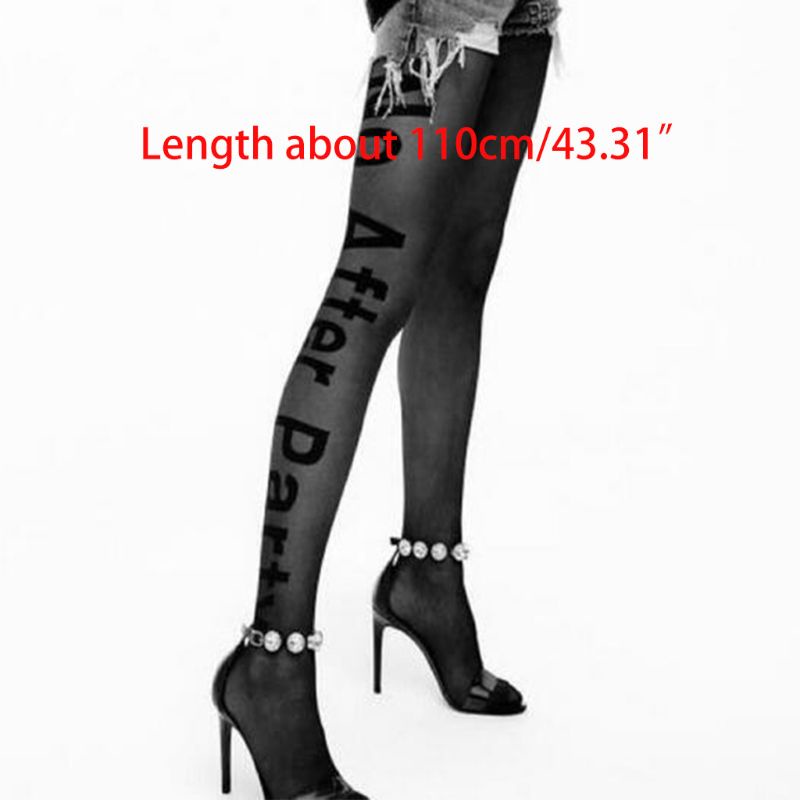 Vua Nữ Punk Chữ Cái Hình Xăm Quần Sau Tiệc Từ Quần Sheer Đen Co Giãn Skinny Mượt Chân Vớ