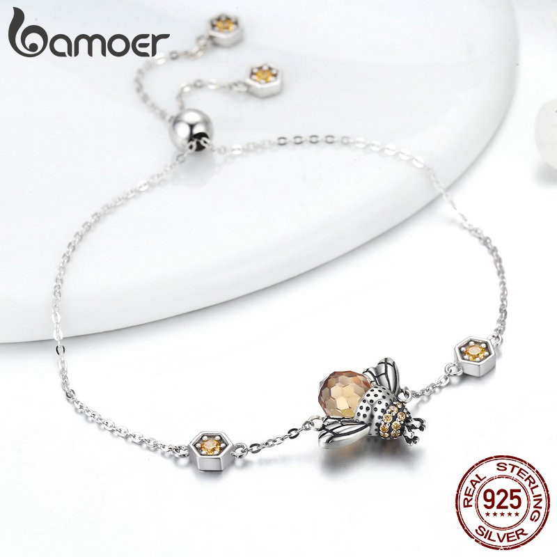 Bamoer Bạc 925 Dây Xích Tay Pha Lê Ong Vòng Tay SCB043