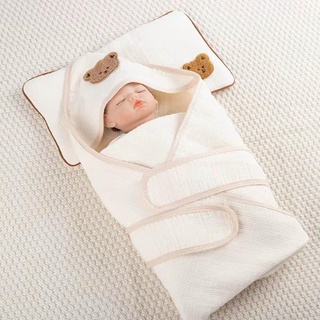Chăn Ủ Có Mũ Kèm Đai Cotton Organic Xuất Hàn Cho Bé 90x90cm