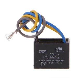 Tụ điện màu đen Cbb61 1.5uf + 2.5uf 3 Dây Ac 250v 50 / 60hz tiện dụng cho quạt trần