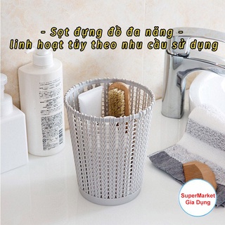 Sọt đựng rác văn phòng đa năng, thùng rác nhựa họa tiết đan mây đựng đồ Việt Nhật