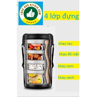 Hộp Cơm Giữ Nhiệt 2.5lít 4 Tầng Inox sus304  Kèm Bộ Thìa Đũa-cao cấp-sang trọng-tiện dụng-thế hệ mới tongkhokitoza.com
