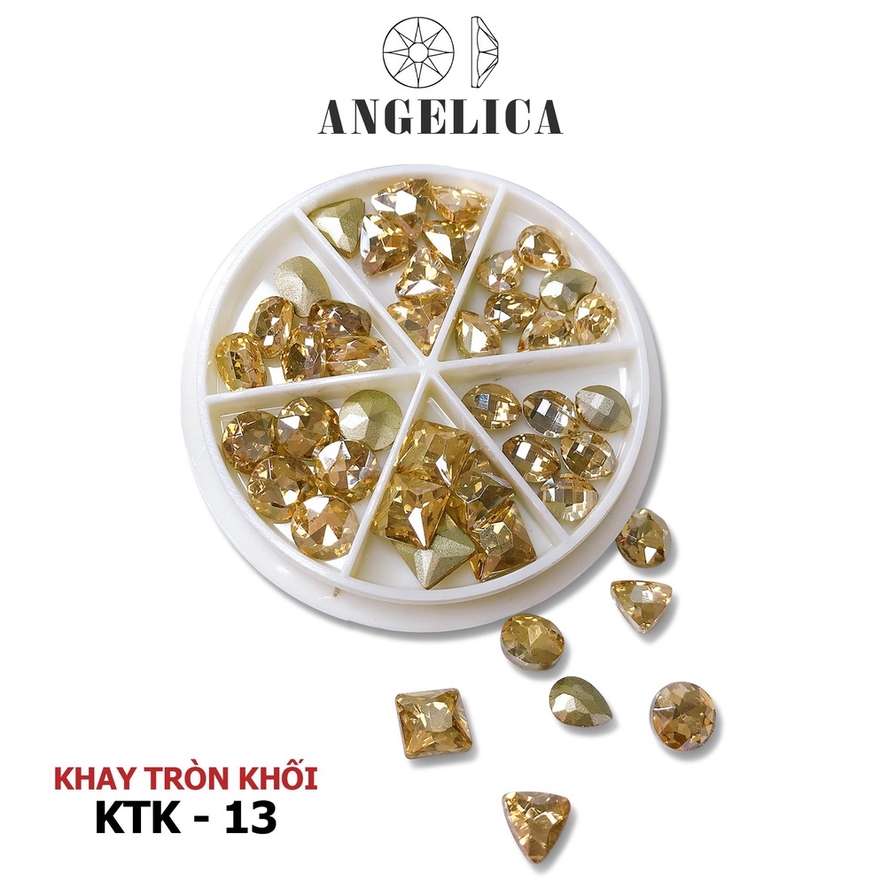 Đá Khối Nail Khay Tròn Mix Hình, Màu Trang Trí Móng ANGELICA KTK 36 Viên