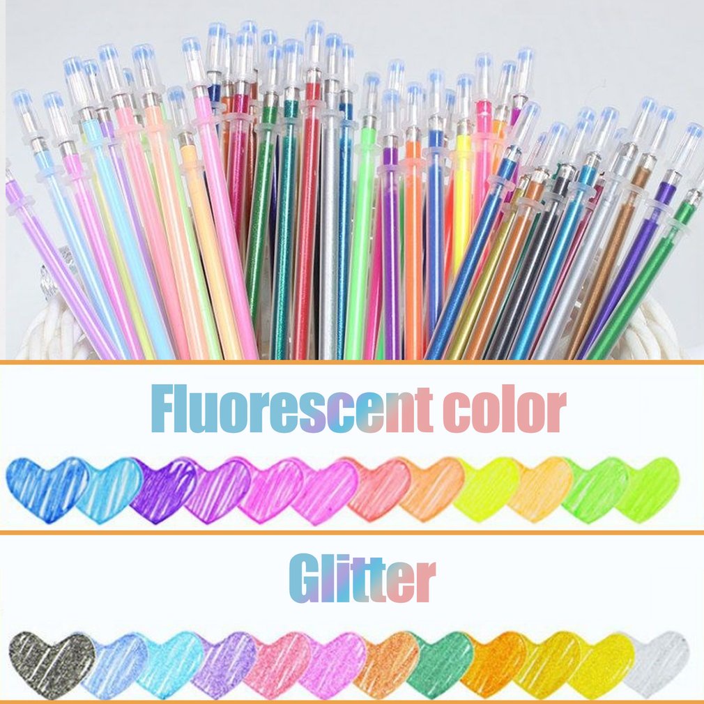 Bút Mực Gel 48 Màu Kim Tuyến Lấp Lánh Thay Thế Tiện Dụng Cho Trường Học/Văn Phòng