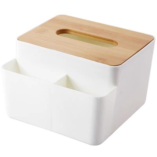 Hộp đựng khăn giấy nắp gỗ đa năng tiện lợi, đựng điều khiến, giấy bút, khe rút giấy lớn dễ dàng sử dụng { H }