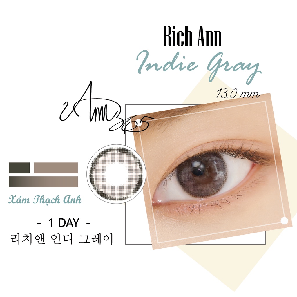 [𝟭 𝗖𝗔̣̆𝗣] Lens Mắt ANN365 Cận 0-8 Độ Đeo 1 Ngày Indie Gray - Xám Thạch Anh Màu Hot 2022