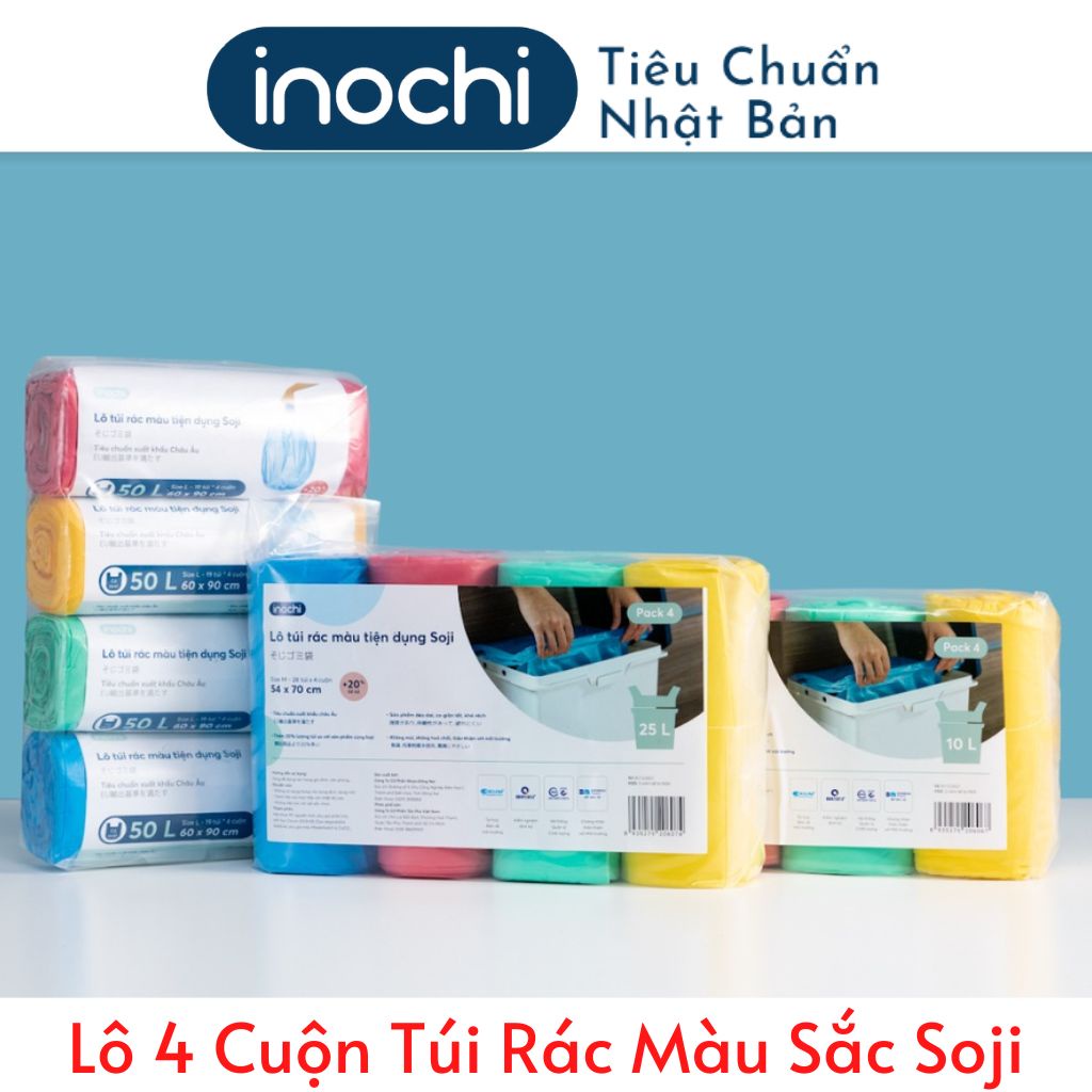 [Lô 4 Cuộn] Túi Rác MÀU SẮC Soji Inochi, Túi Đựng Rác Sinh Học Có Quai ...