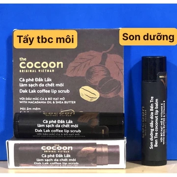 (ĐƯỢC TRẢ GIÁ) Combo (có tách lẻ) son tẩy da chết môi Cà phê đắk lắk cocoon 5g + son dưỡng môi dầu dừa bến tre cocoon 5g