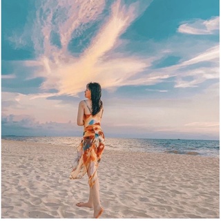 BIKINI UMI BIKINI 1 MẢNH PHỐI KHĂN HỌA TIẾT VÀNG LOANG BIKINISTORE