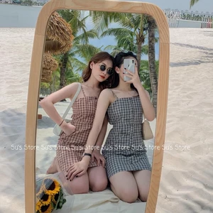 đầm kẻ 2 dây nơ lưng siêu xinh