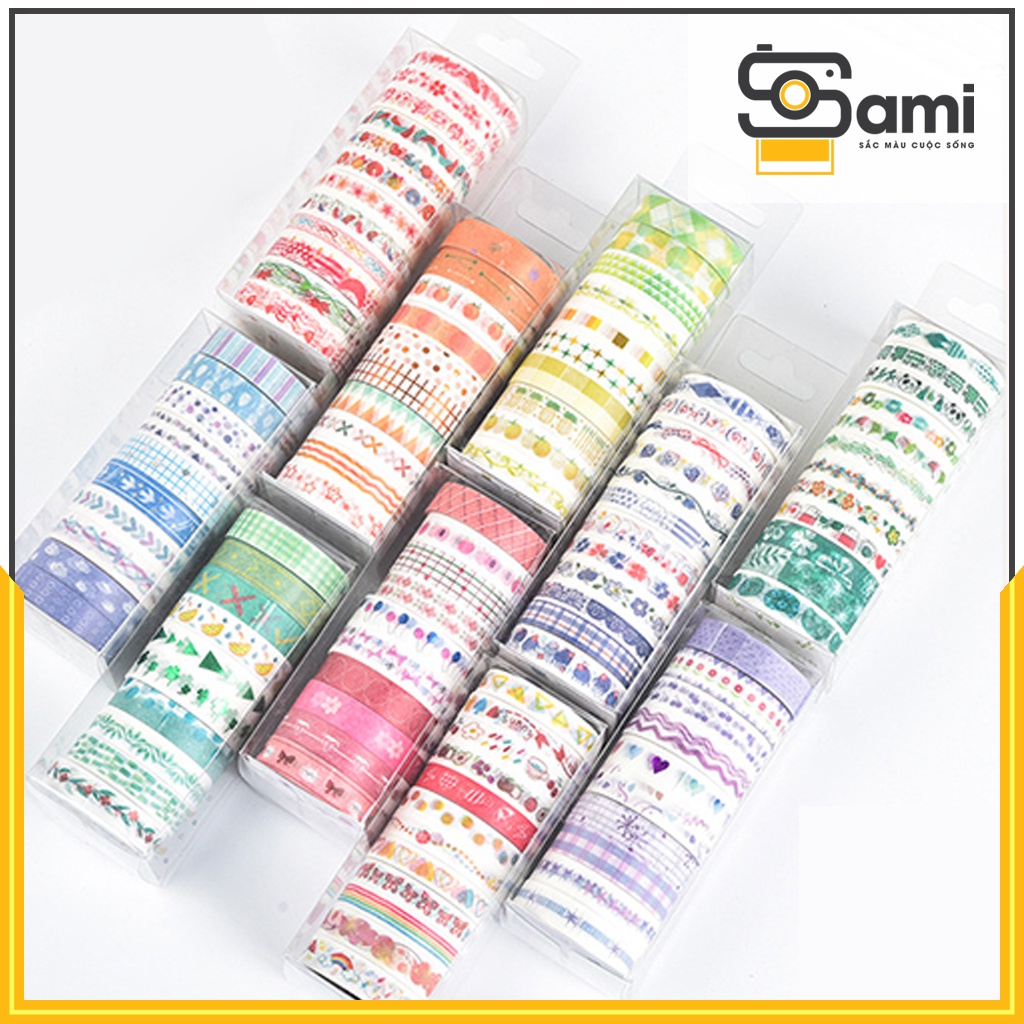 Washi hoạ tiết set 10-12 cuộn để trang trí journal, sổ tay SAMI