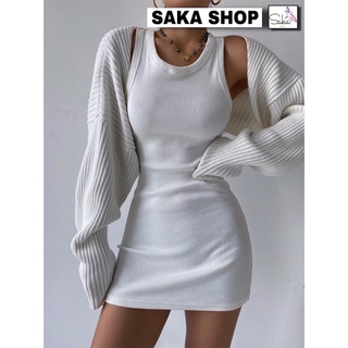 Đầm ôm body nữ ba lỗ cơ bản hai màu trắng đen vải dày
