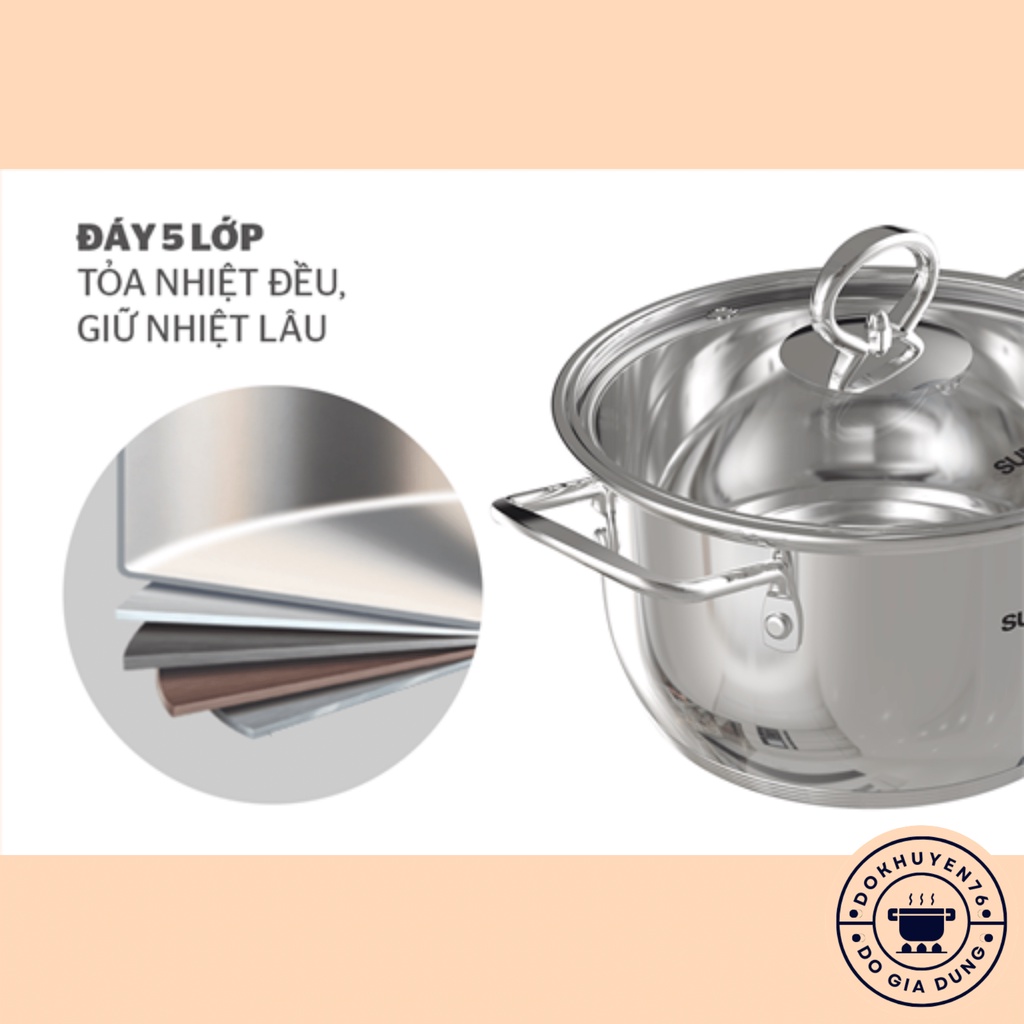 Nồi inox bếp từ 5 đáy SUNHOUSE SHG788-16| SHG788-20| SHG788-24