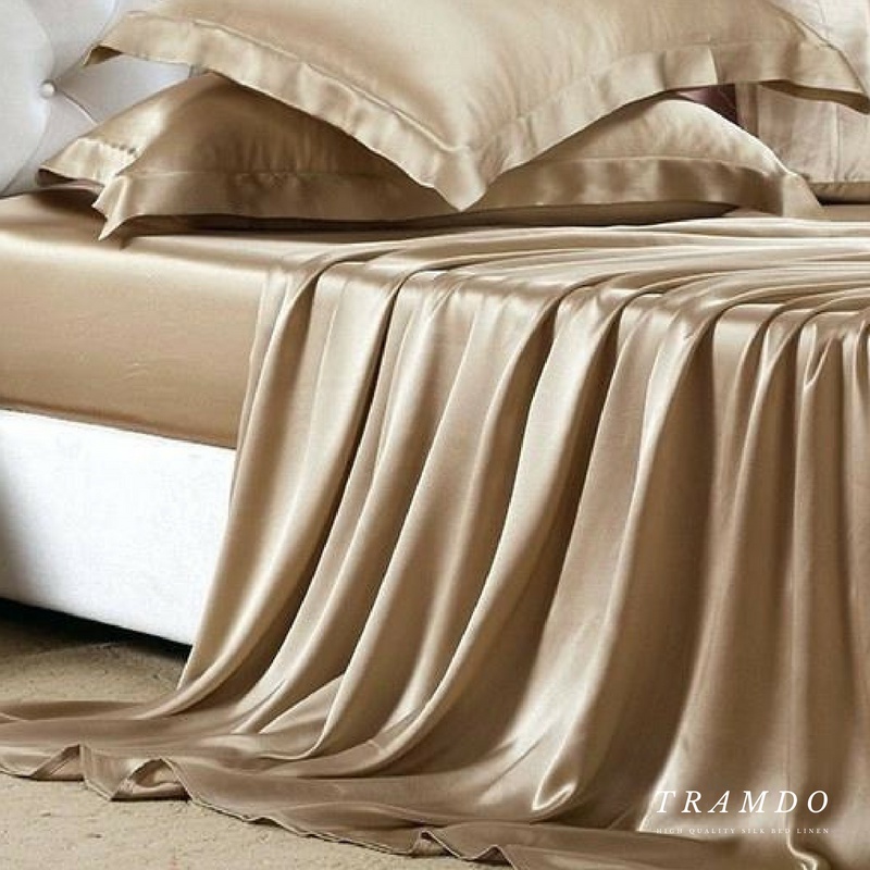 Ảnh Bộ Chăn Ga Gối Lụa Cao Cấp NITE9SILK TRAMDO BEDDING Màu Vàng Đồng 3