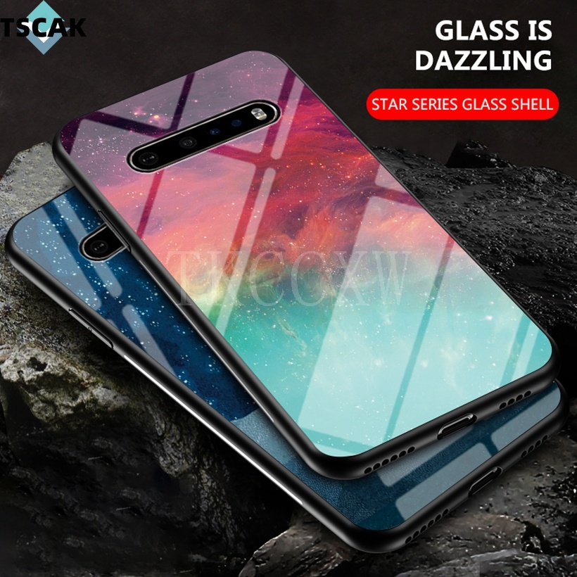 Ốp Điện Thoại Cứng Mặt Kính Cường Lực Góc Mềm Hình Bầu Trời Đầy Sao Màu Gradient LG G6 G7 G8 ThinQ V60 ThinQ