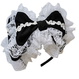 Hum Ren Đầu Gothic Người Giúp Việc Xù Mũ Đội Đầu Đồ Trang Trí Hai Lớp Nơ Vintage Cosplay Đảng Tóc Vòng Accessori