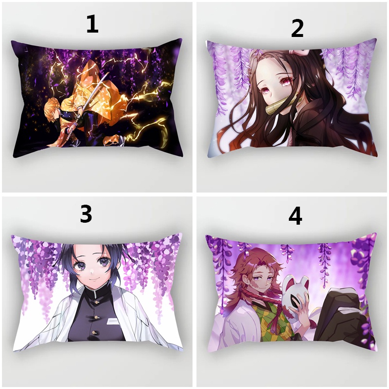 Vỏ gối hình chữ nhật bằng polyester in họa tiết hoạt hình Demon Slayer Kimetsu No Yaiba Zenitsu Nezuko 50x30cm