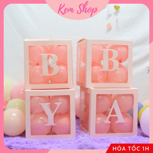 Set 4 hộp BABY LOVE trong suốt đựng bóng trang trí sinh nhật sự kiện party - Kem Shop K104