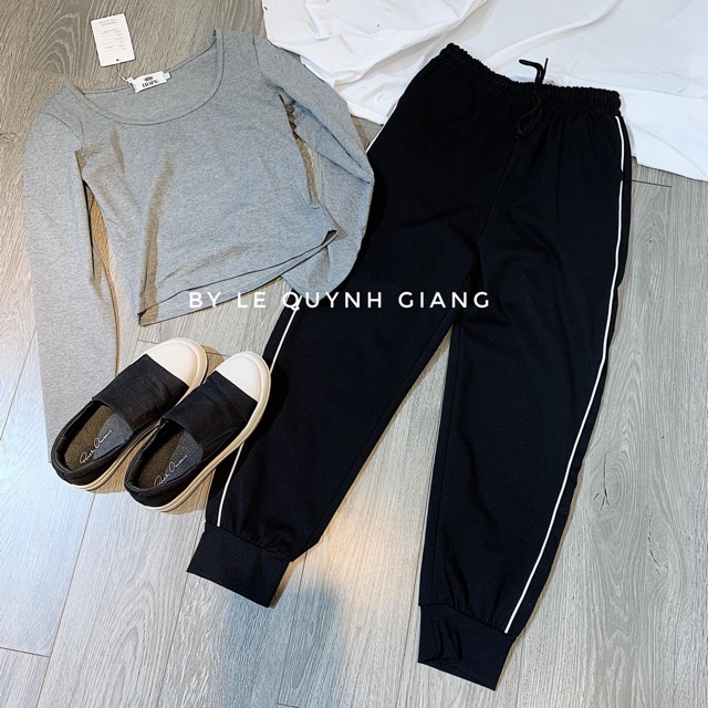 Quần Jogger Nữ thun Poly co giãn phong cách thể thao phối 1 line cá tính