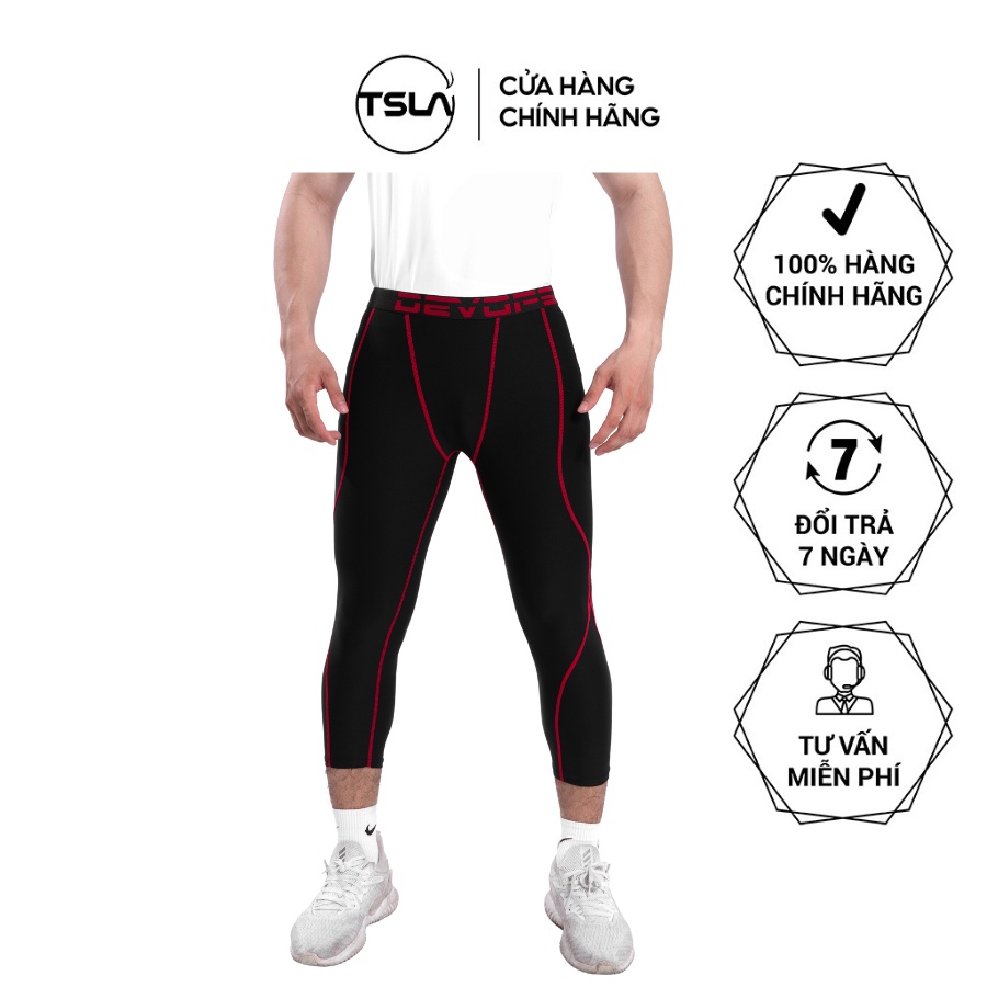 Quần tập gym nam legging lửng TSLA DEVOPS có túi bó cơ sát ôm đùi cạp cao lưng thun thoáng mát kháng khuẩn DEL1020