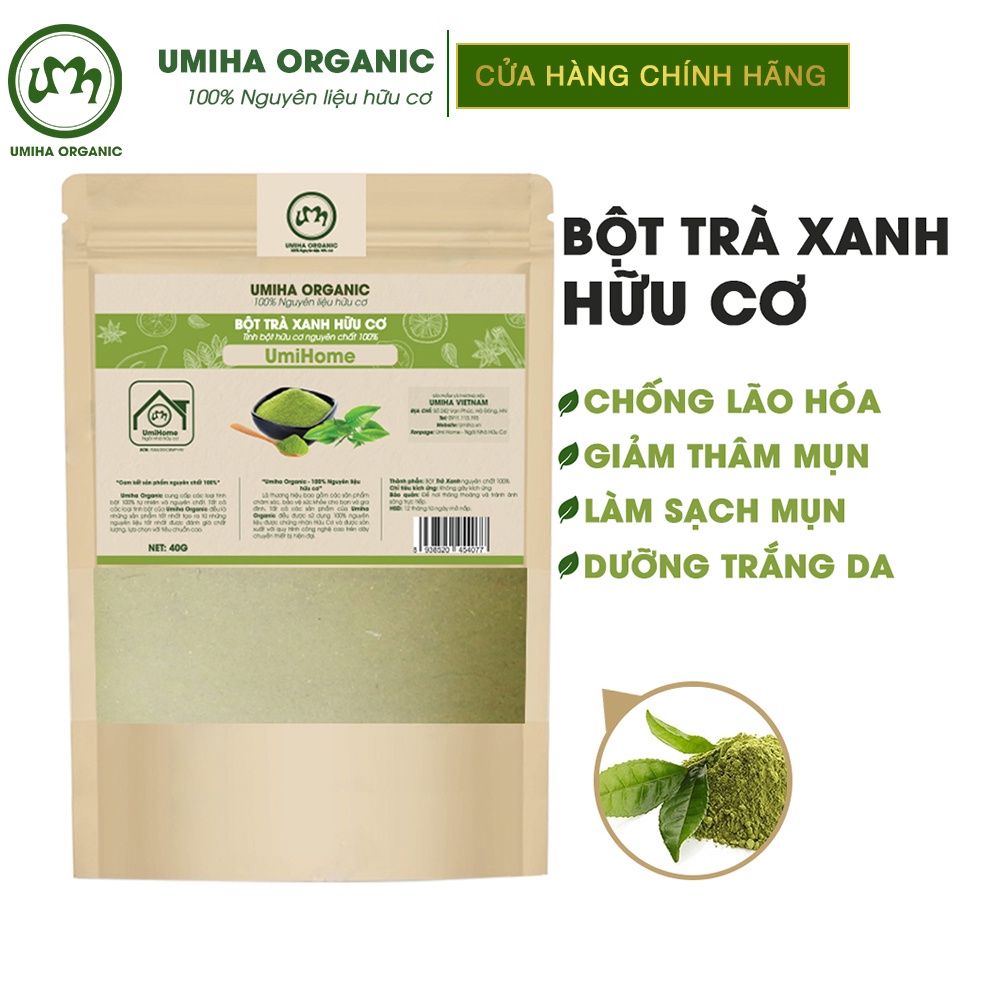 Ảnh Combo 3 Bột Trà Xanh, Cám Gạo, Đậu Đỏ Nguyên Chất Umiha Organic(40GX3) Tẩy Tế Bào Chết Và Cấp Ẩm Cho Da 2