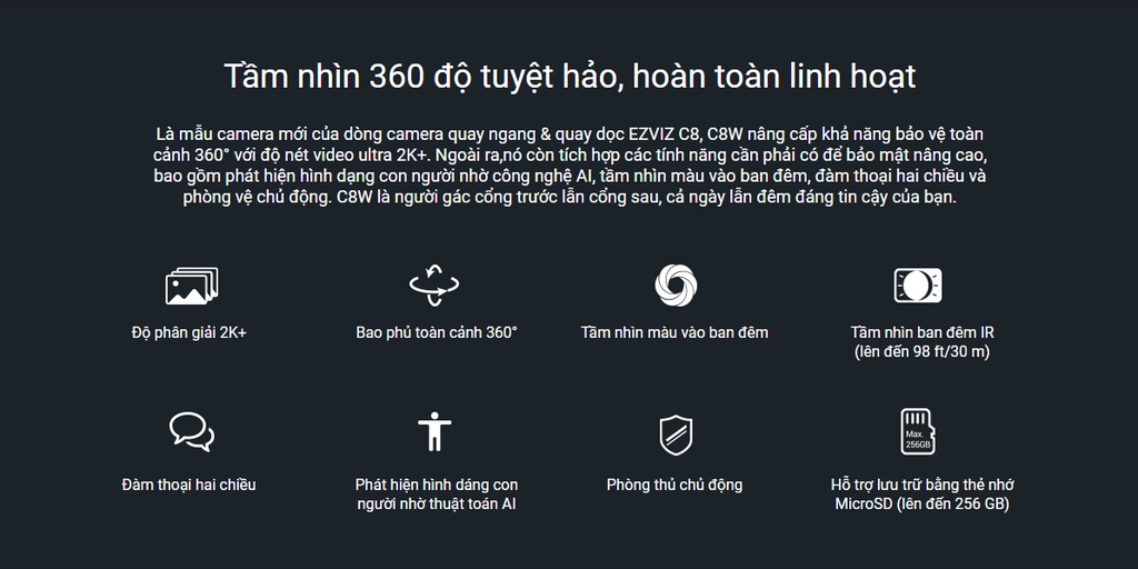 Mô tả Camera ip wifi ngoài trời ezviz c8w quad HD 2K 4MP tích hợp AI đàm thoại 2 chiều - 2