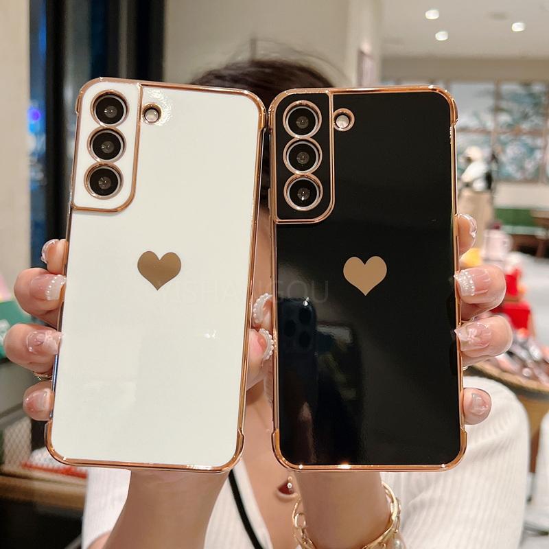 Ốp Điện Thoại Mạ Viền Sang Trọng Họa Tiết Trái Tim Cho Samsung Galaxy S22 Ultra S21 S20 FE S22 S21 Plus